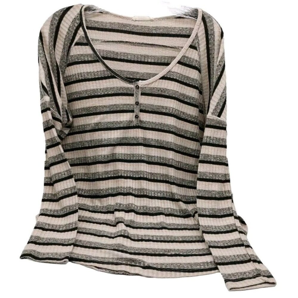 Lush Striped Lightweight Sweater Shirt Top Medium Navy Blue Cream